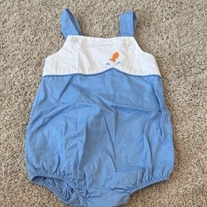 Little English Blue and White Baby Romper